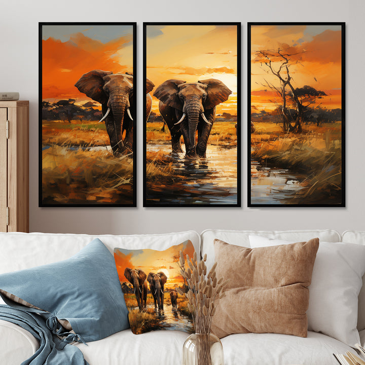 African Elephant Prairies IV - Multi-Panel Canvas Prints