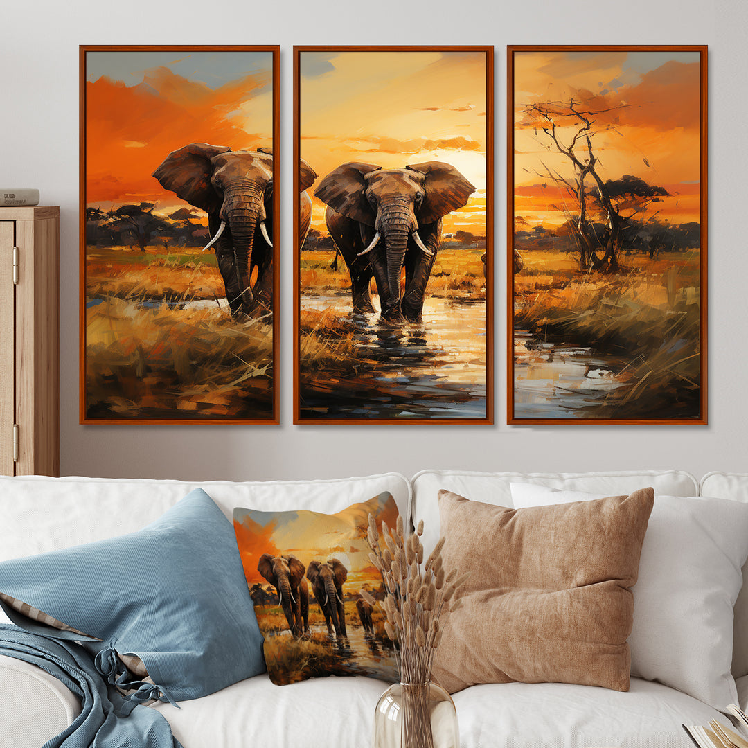 African Elephant Prairies IV - Multi-Panel Canvas Prints