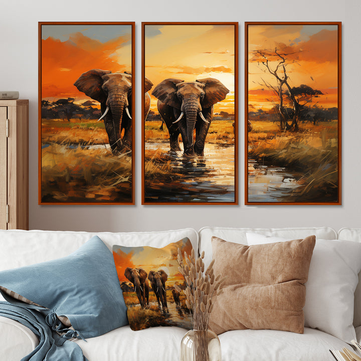 African Elephant Prairies IV - Multi-Panel Canvas Prints