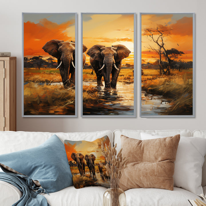African Elephant Prairies IV - Multi-Panel Canvas Prints