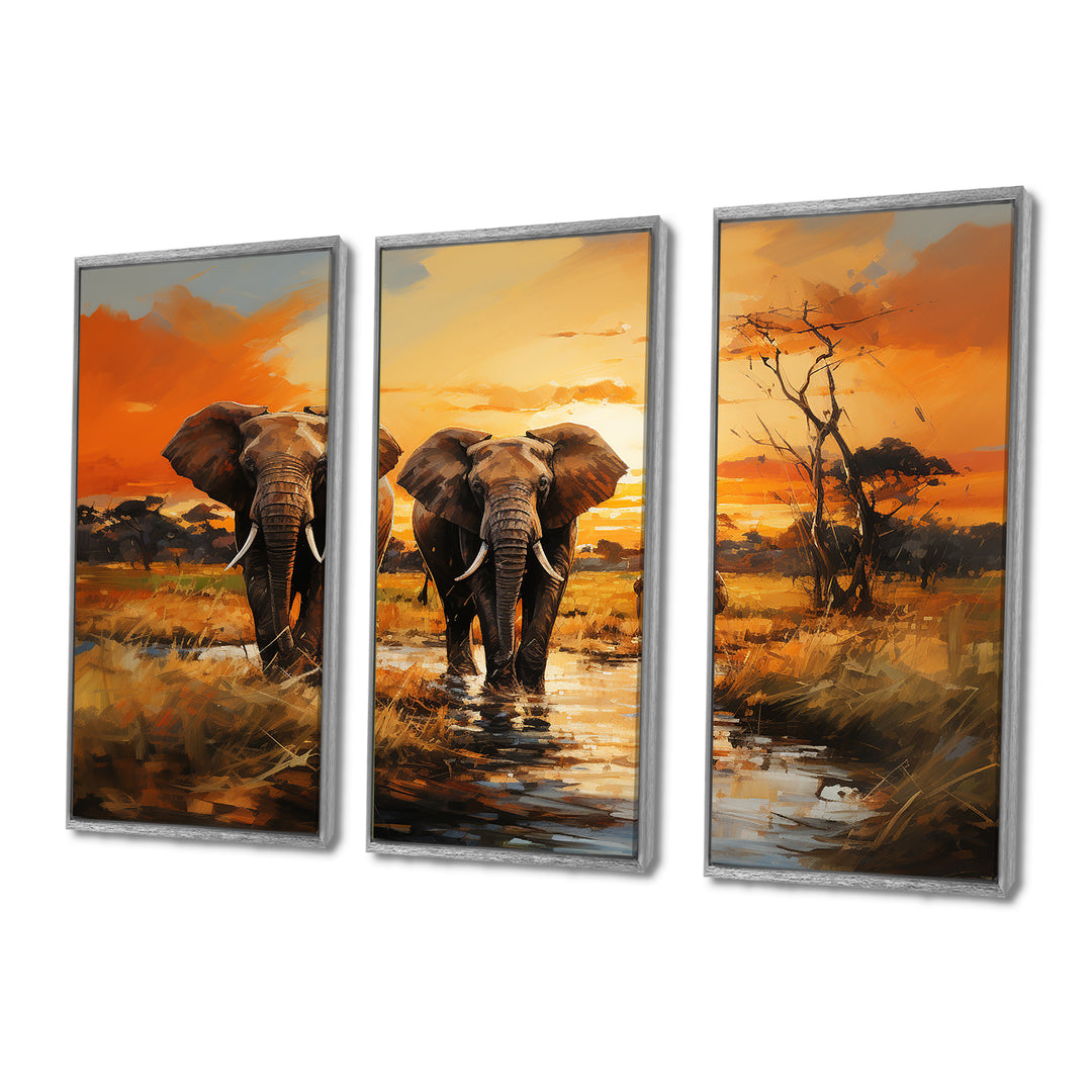 African Elephant Prairies IV - Multi-Panel Canvas Prints