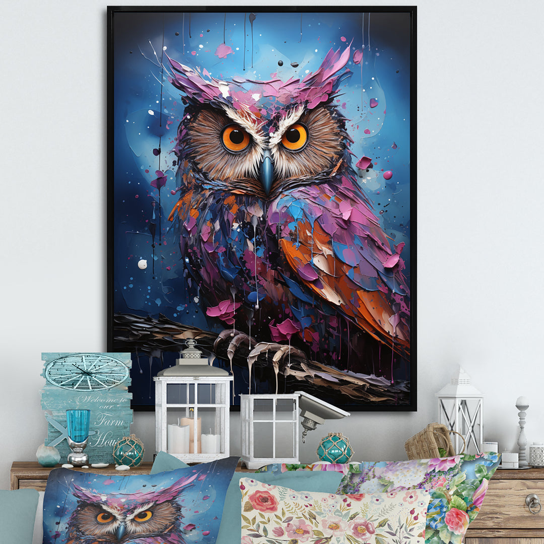 Purple Grey Animal Amethyst Owl Drips - Owl Bedroom Wall Art