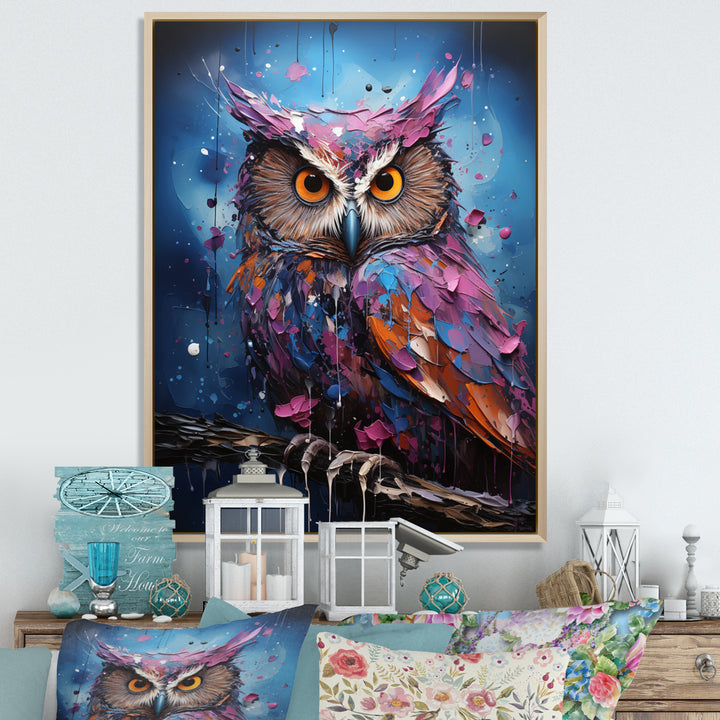 Purple Grey Animal Amethyst Owl Drips - Owl Bedroom Wall Art