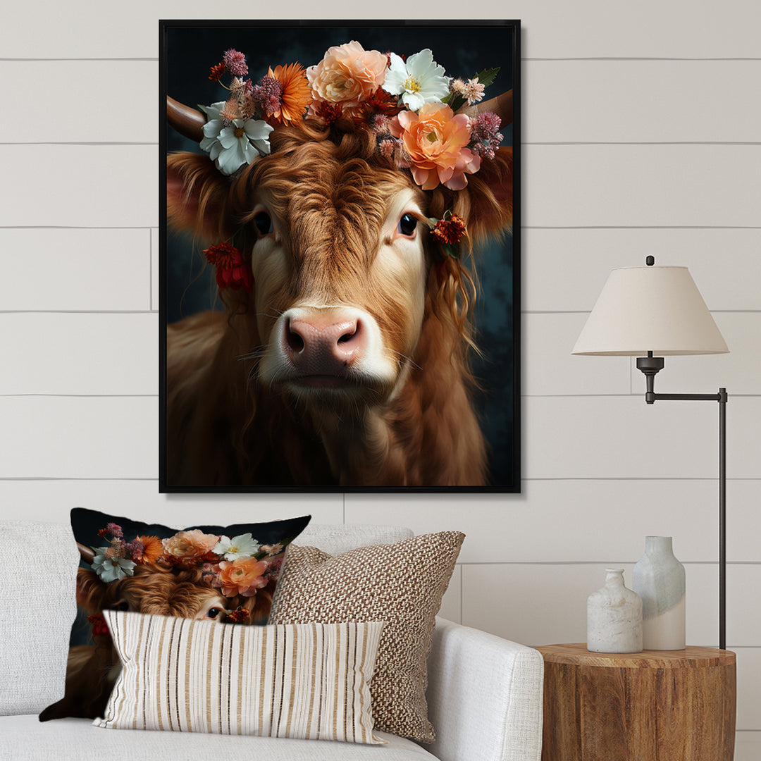 Cow Flower Crow - Brown Cow Wall Art