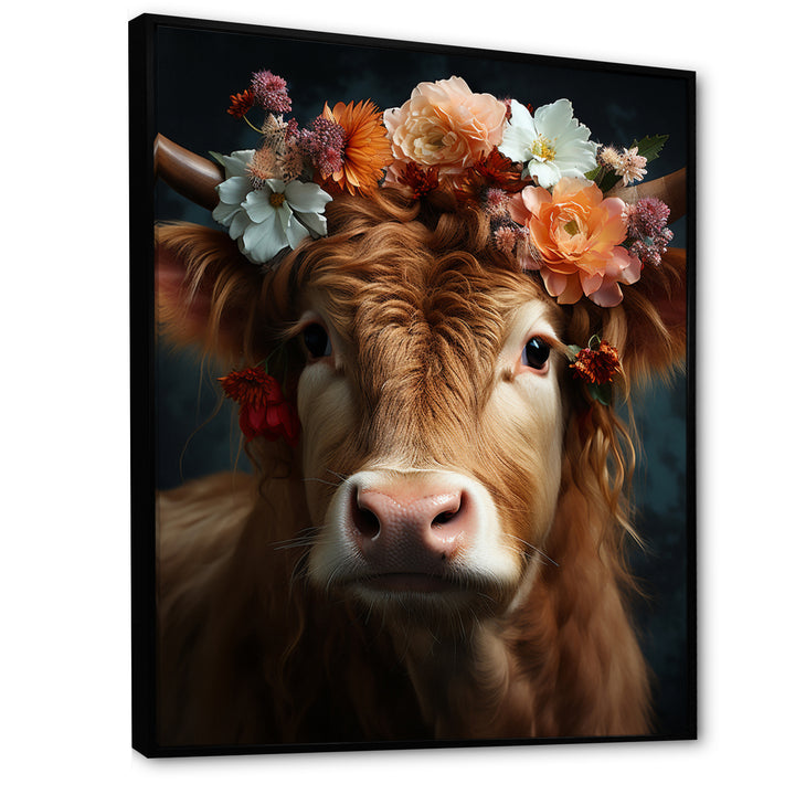 Cow Flower Crow - Brown Cow Wall Art