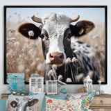 Cow Flower Grazing - White Cow Wall Art