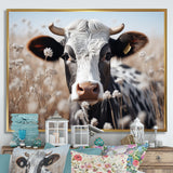 Cow Flower Grazing - White Cow Wall Art