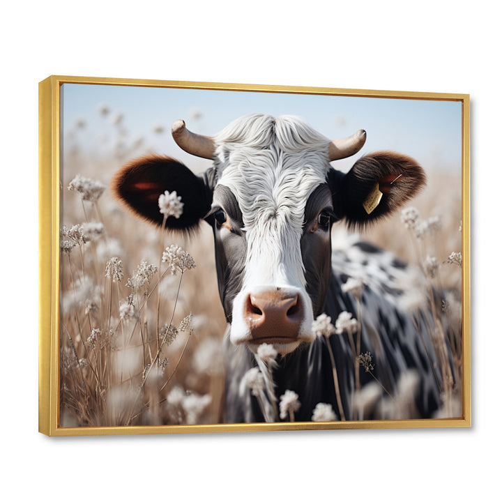 Cow Flower Grazing - White Cow Wall Art