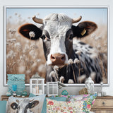 Cow Flower Grazing - White Cow Wall Art