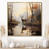 Animal Deer Misty Morning II - Animals Canvas Wall Art