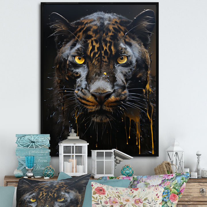 Ebony Panther Drips - Panther Canvas Wall Art