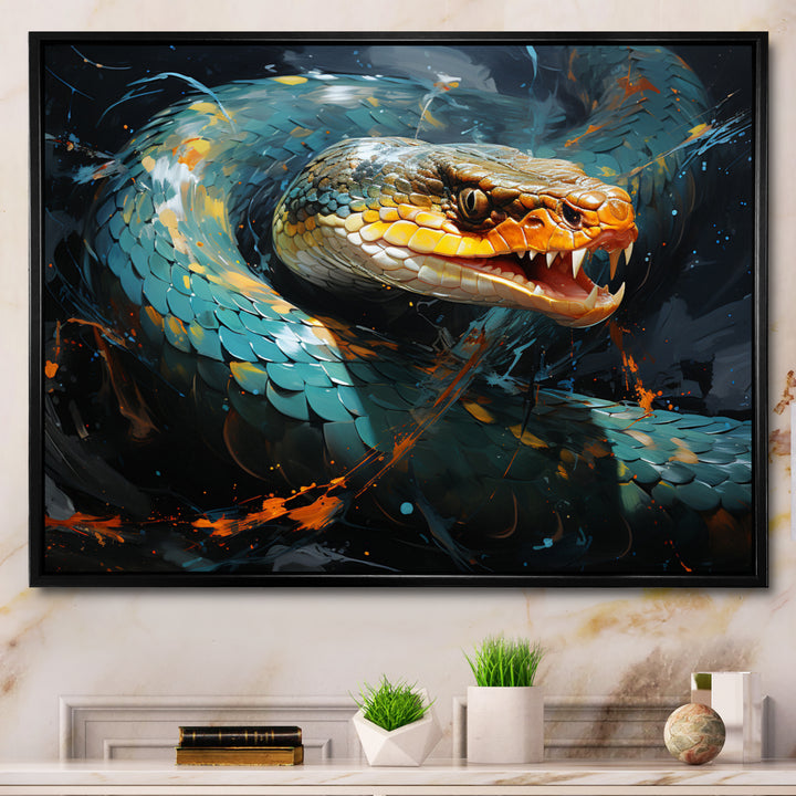 Emerald Snake Intertwining - Teal Snake Wall Art