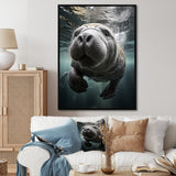 Grey Teal Animal Manatee - Manatee Wall Art Prints