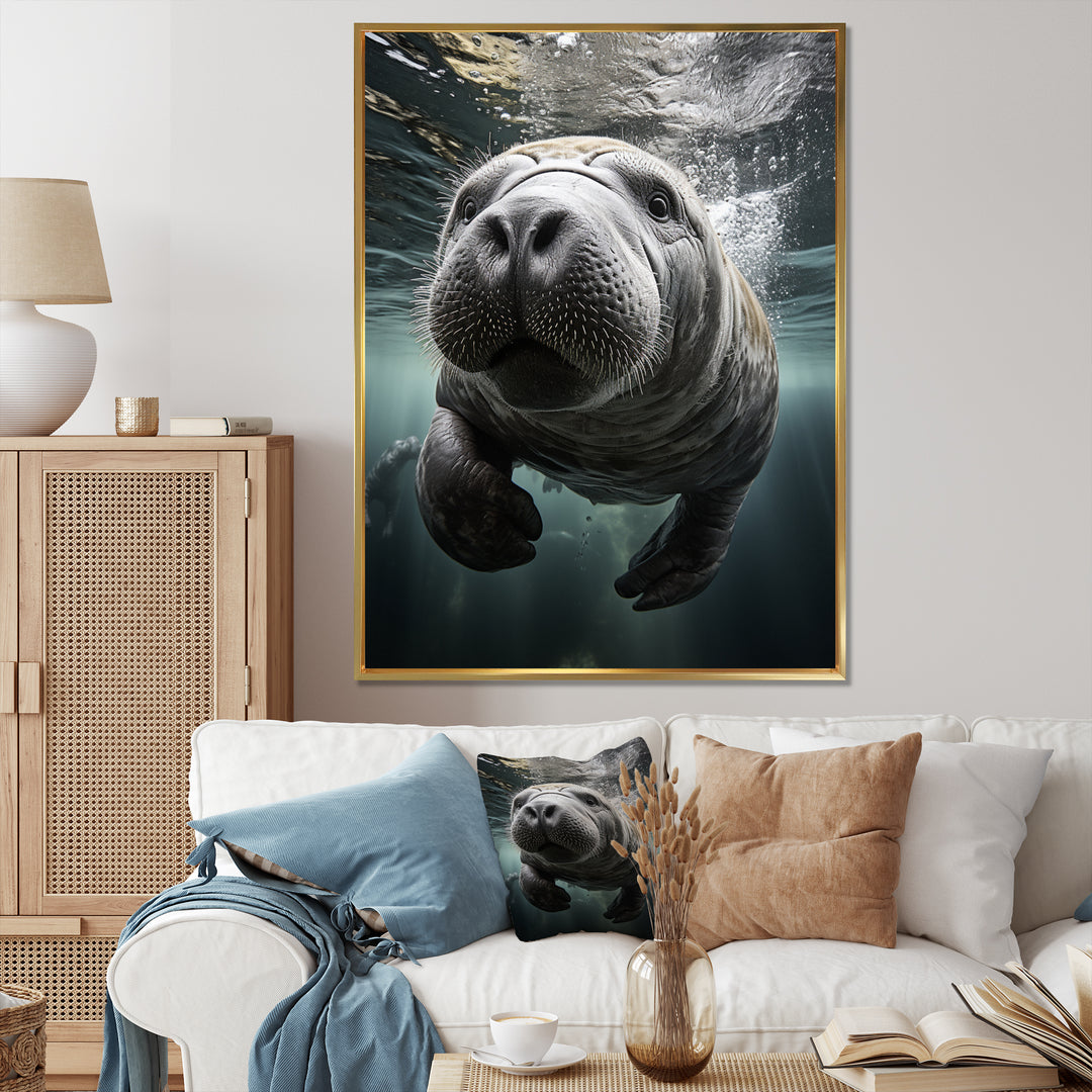 Grey Teal Animal Manatee - Manatee Wall Art Prints