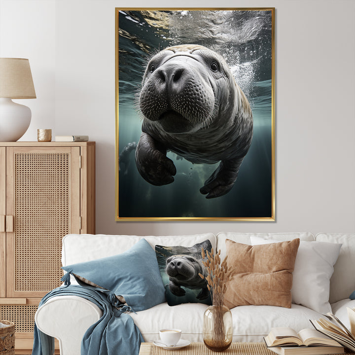 Grey Teal Animal Manatee - Manatee Wall Art Prints