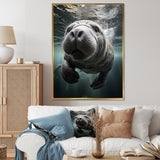 Grey Teal Animal Manatee - Manatee Wall Art Prints