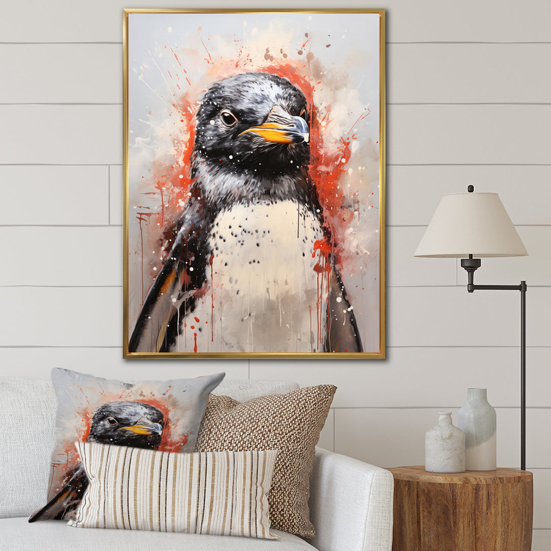 Cream Penguin Drips Portrait - Cream Penguin Wall Art