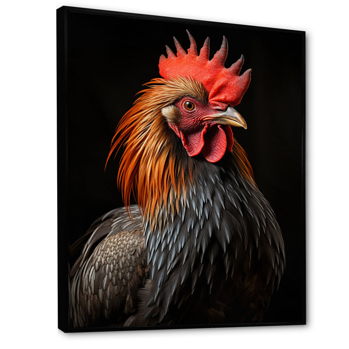 Black Rooster Portrait - Rooster Large Canvas Wall Art