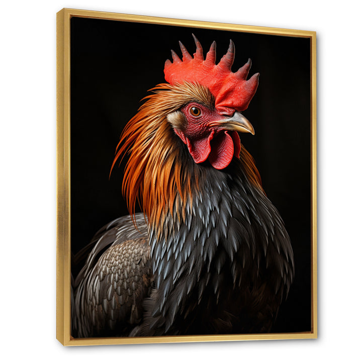 Black Rooster Portrait - Rooster Large Canvas Wall Art