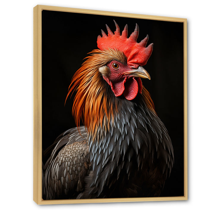 Black Rooster Portrait - Rooster Large Canvas Wall Art