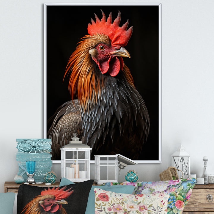 Black Rooster Portrait - Rooster Large Canvas Wall Art