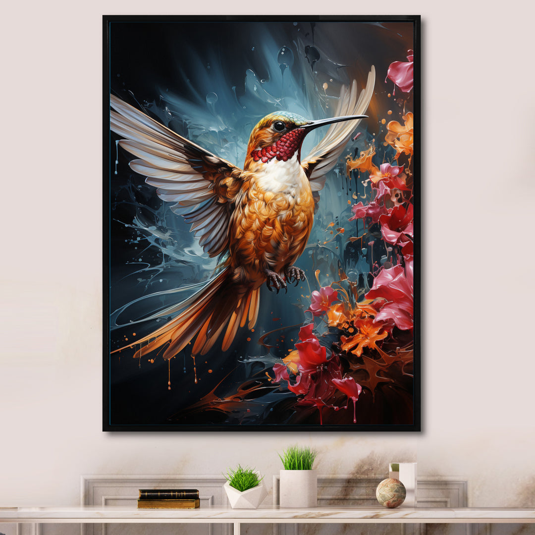Teal Orange Animal Ruby Hummingbird Drips - Hummingbird Home Decor Art