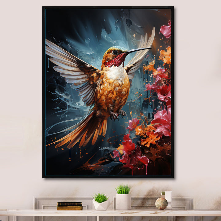 Teal Orange Animal Ruby Hummingbird Drips - Hummingbird Home Decor Art