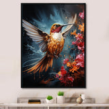Teal Orange Animal Ruby Hummingbird Drips - Hummingbird Home Decor Art