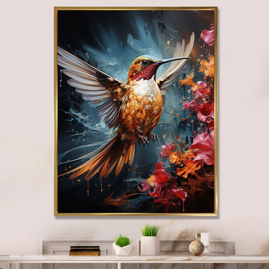 Teal Orange Animal Ruby Hummingbird Drips - Hummingbird Home Decor Art