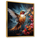Teal Orange Animal Ruby Hummingbird Drips - Hummingbird Home Decor Art