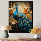 Teal Gold Emerald Peacock Drips - Animals Canvas Wall Art