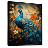 Teal Gold Emerald Peacock Drips - Animals Canvas Wall Art