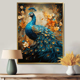 Teal Gold Emerald Peacock Drips - Animals Canvas Wall Art