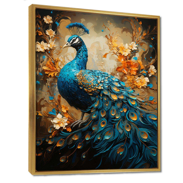 Teal Gold Emerald Peacock Drips - Animals Canvas Wall Art