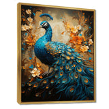 Teal Gold Emerald Peacock Drips - Animals Canvas Wall Art