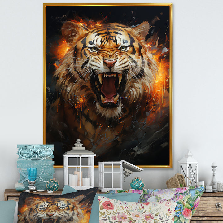 Brown Tiger Roaring Portrait - Tiger Canvas Wall Art