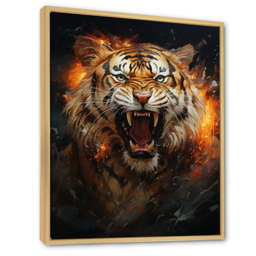 Brown Tiger Roaring Portrait - Tiger Canvas Wall Art
