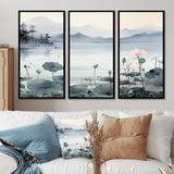 Asian Art Ink Lake I - 3-Piece Canvas Wall Art