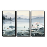 Asian Art Ink Lake I - 3-Piece Canvas Wall Art