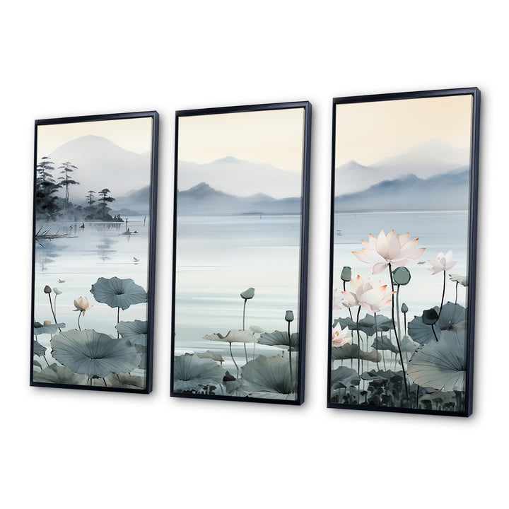 Asian Art Ink Lake I - 3-Piece Canvas Wall Art