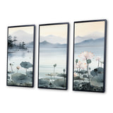 Asian Art Ink Lake I - 3-Piece Canvas Wall Art