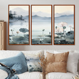 Asian Art Ink Lake I - 3-Piece Canvas Wall Art