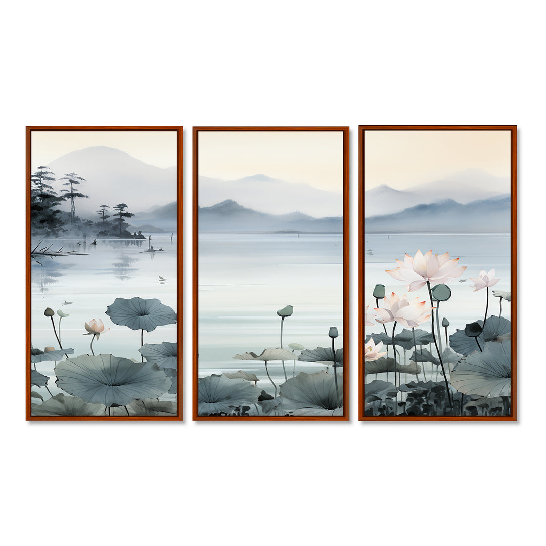 Asian Art Ink Lake I - 3-Piece Canvas Wall Art