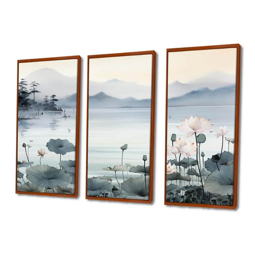 Asian Art Ink Lake I - 3-Piece Canvas Wall Art