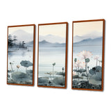 Asian Art Ink Lake I - 3-Piece Canvas Wall Art