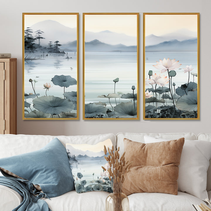Asian Art Ink Lake I - 3-Piece Canvas Wall Art
