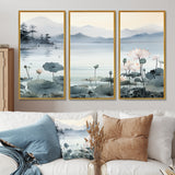 Asian Art Ink Lake I - 3-Piece Canvas Wall Art