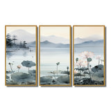 Asian Art Ink Lake I - 3-Piece Canvas Wall Art