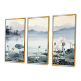 Asian Art Ink Lake I - 3-Piece Canvas Wall Art