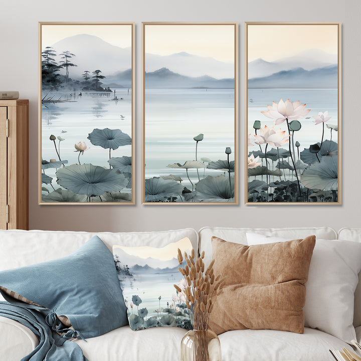Asian Art Ink Lake I - 3-Piece Canvas Wall Art